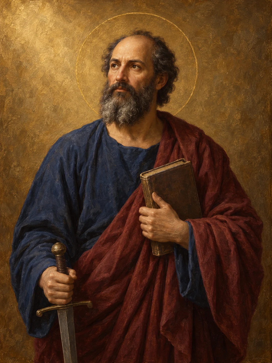 Illustration artistique de saint Paul apôtre tenant un livre et une épée